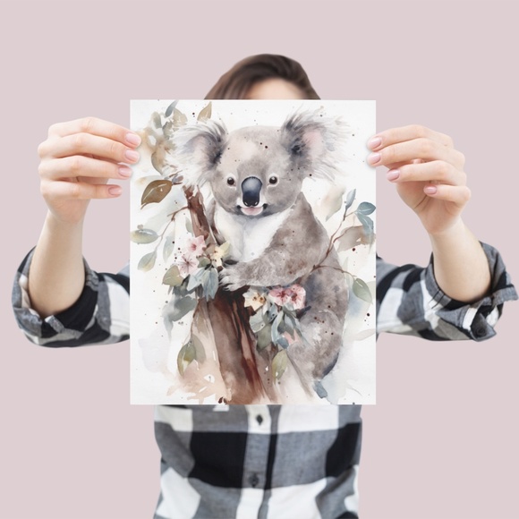 Watercolor Floral Koala Wall Art Illustration Print Poster Unframed - Picture 4 of 5